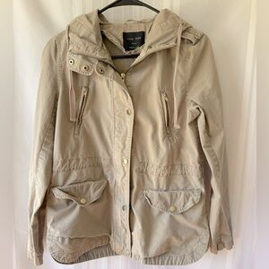 Love Tree Lightweight Tan Hooded Utility Jacket Size Small EUC